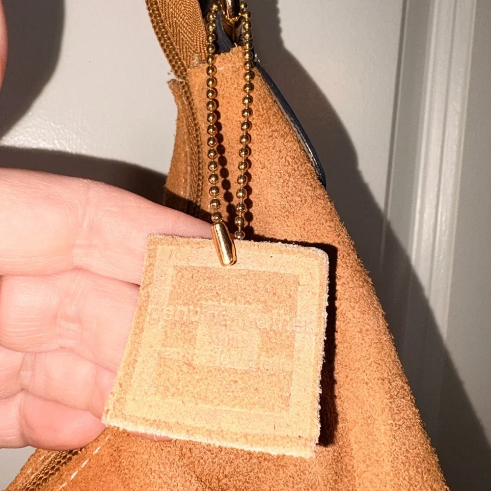 Isaac Mizrahi Brown Suede Logo Hobo Shoulder Bag Y2K